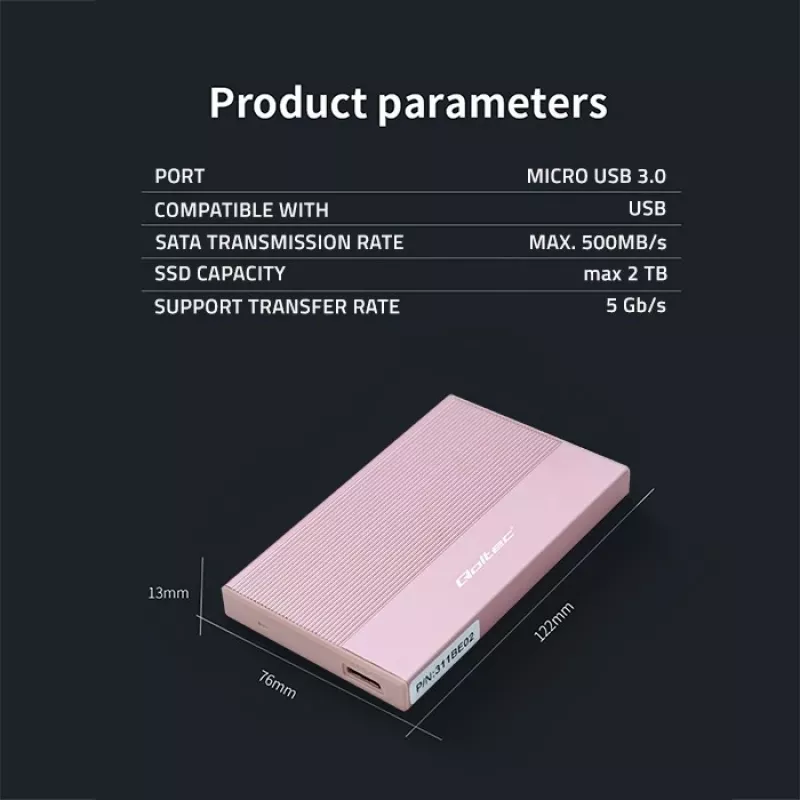 Korpusas 2,5 colio SSD/HDD diskui, SATA, USB 3.0, iki 2TB, QOLTEC