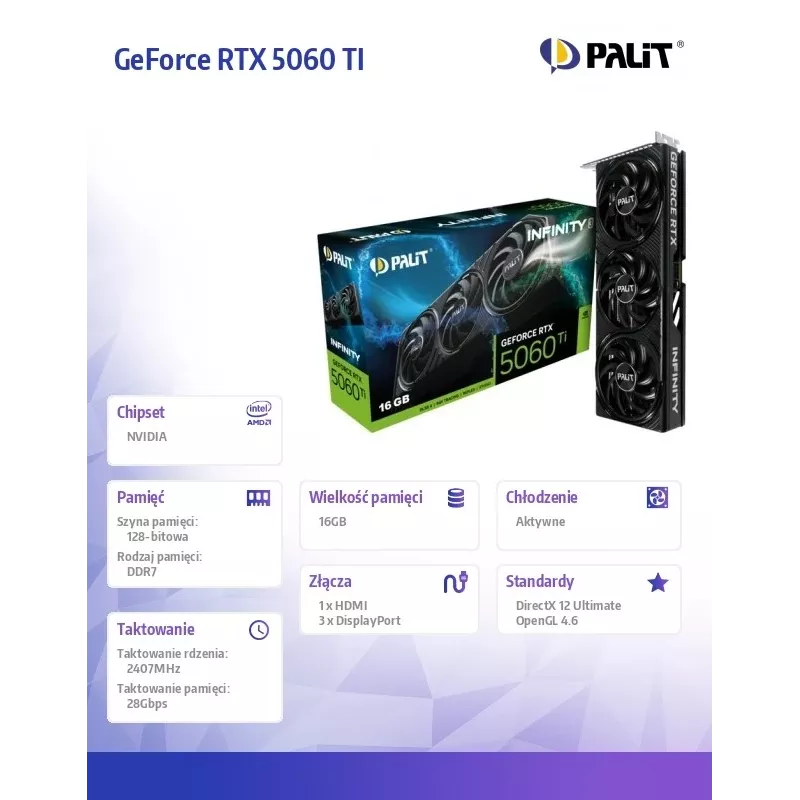 Vaizdo plokštė Palit GeForce RTX 5060 Ti 16 GB GDDR7