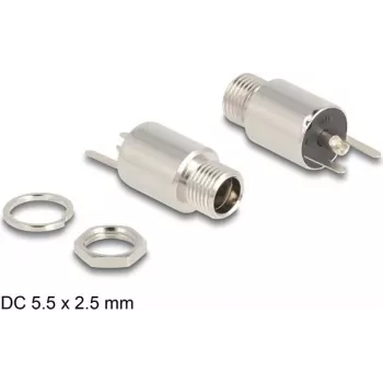 DeLOCK DC jungtis 5,5 x 2,5 mm moteriška, montuojama ant skydelio, lituojama, 20 V 10 A