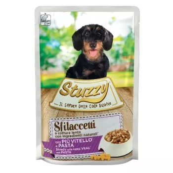 STUZZY Sfilaccetti šlapias šunų ėdalas su veršiena ir makaronais – 100g