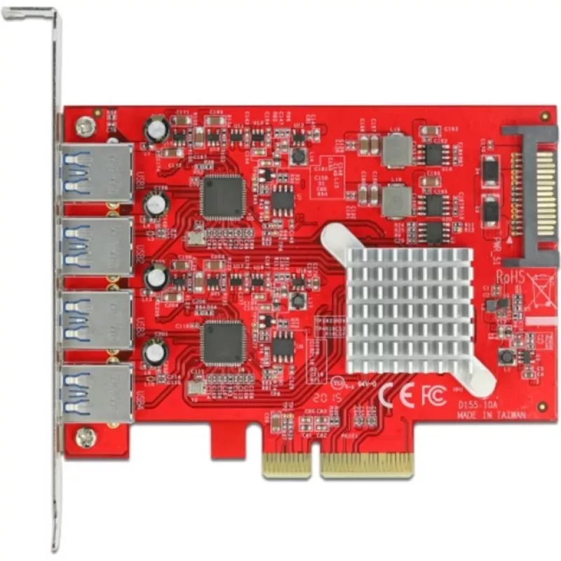 Delock PCI Express x4 kortelė su 4 išoriniais SuperSpeed USB 10 Gbps (USB 3.2 Gen 2) USB Type-A lizdais - USB adapteris - PCIe 3.0 x4 - USB 3.2 Gen 2 x 4 (90481)