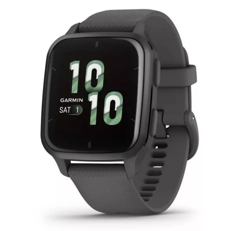 Išmanusis laikrodis GARMIN Venu Sq 2 — 1,4 colio AMOLED, 40 mm korpusas, pilkai sidabrinis, GPS, SpO2, NFC