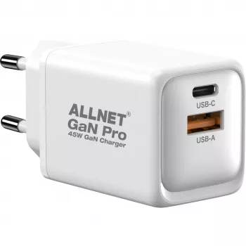 Kroviklis ALLNET PSU-GaNPD-USB-1A1C-45W 45W USB-C PD ir USB-A QC GaN įkroviklis