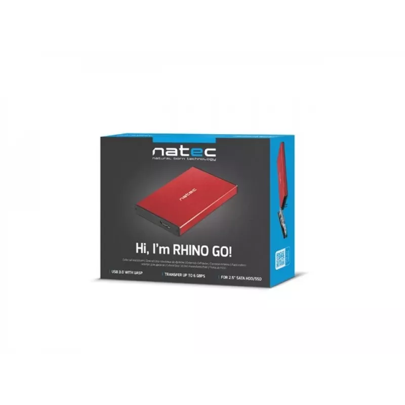 NATEC išorinis HDD dėklas RHINO GO (USB 3.0, 2.5 colio, raudonas)