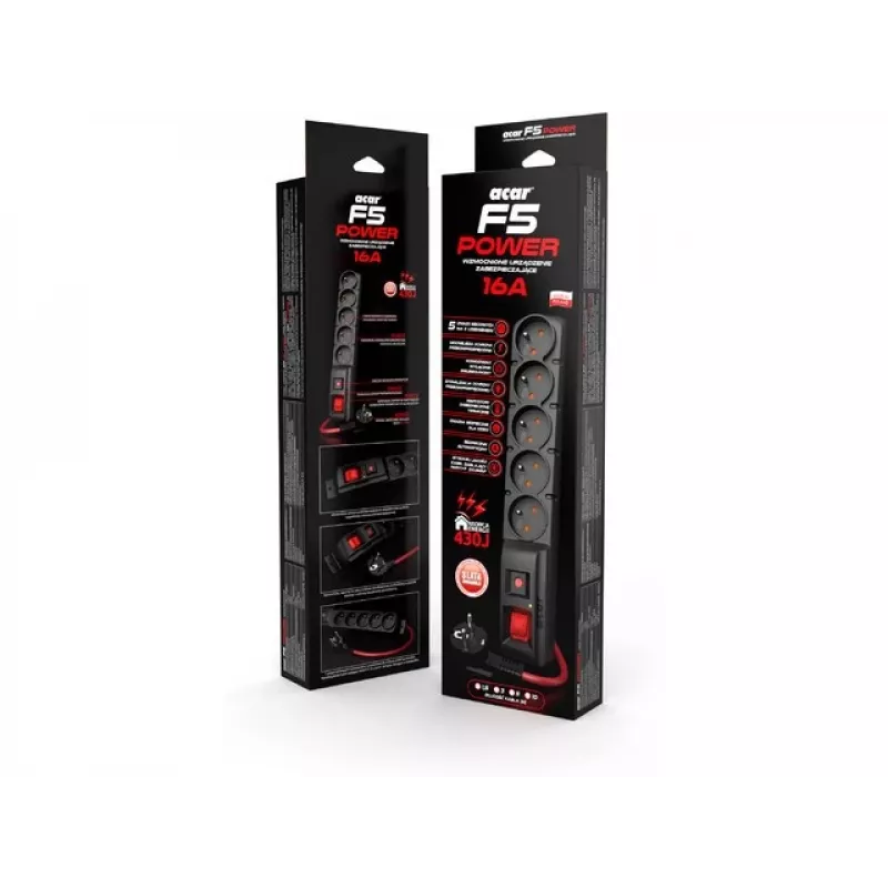 ACAR F5 POWER Black 5 lizdų 230 V 1.5 m