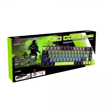 Mechaninė klaviatūra MEDIA-TECH MT1260 Red Core MX60, 60% formatai, CHERRY MX Red jungikliai, RGB foninis apšvietimas, USB, žalia
