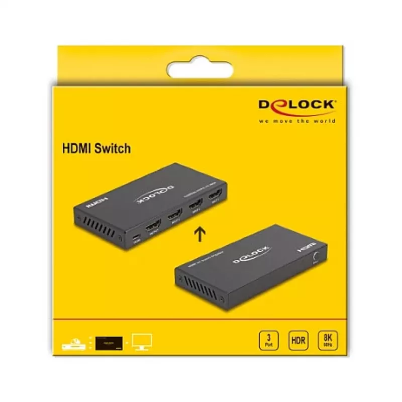 DeLOCK HDMI jungiklis 3×HDMI įėjimas į 1×HDMI išėjimas 8K 60 Hz