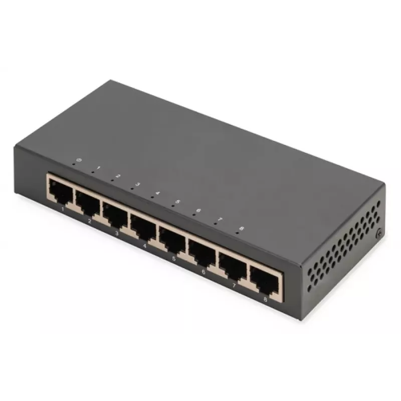 Nevaldomas jungiklis Digitus 8 prievadų Gigabit Ethernet 10/100/1000 metaliniame korpuse