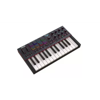 MIDI klaviatūra AKAI MPK MINI 4 juoda – 25 klavišai, 8 padai, 8 reguliatoriai, arpegiatorius, USB-C, MIDI out