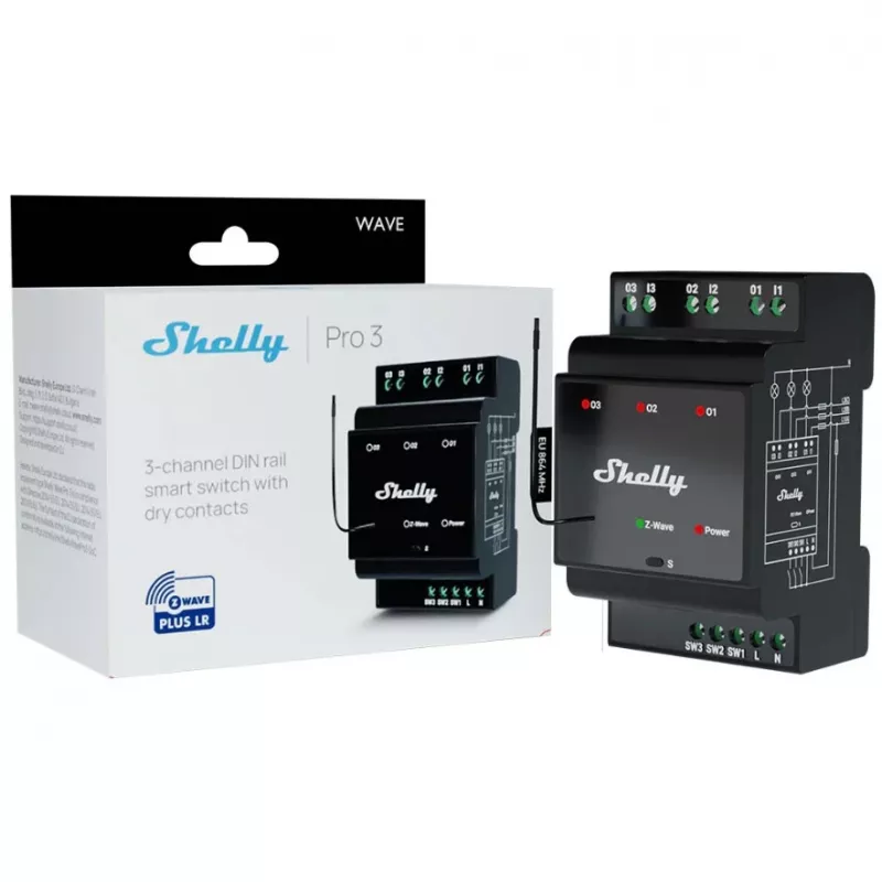 Išmanioji relė Shelly Wave PRO 3 juoda