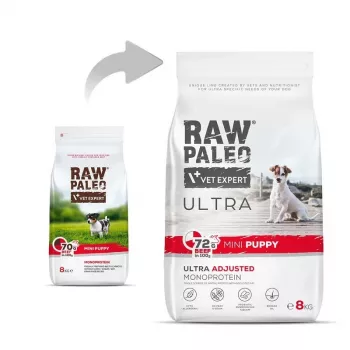 RAW PALEO Ultra Mini Puppy Beef – sausas ėdalas mažų veislių šuniukams – 8 kg