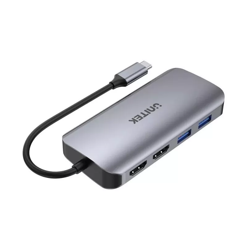 USB-C Hub Unitek D1122A01 su 2x HDMI 4K ir 100W maitinimo tiekimu