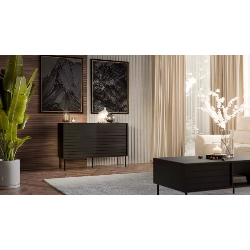 Komoda cama meble CORTINA 1D3S 120x40x81 cm, juoda, 3 stalčiai, medžio drožlių plokštė