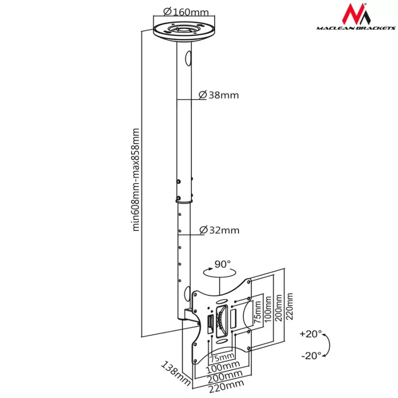 Maclean MC-504A B TV lubinis laikiklis 23-42 col. 50-85 cm 30kg juodas