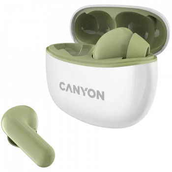 CANYON TWS-5 belaidės ausinės (į ausis), žalios, Bluetooth 5.3, liečiamas valdymas, USB-C įkrovimas