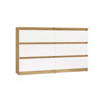 Komoda su 6 stalčiais 120 cm Top E Shop Malwa — Artisan Oak / Balta, medžio drožlių plokštė