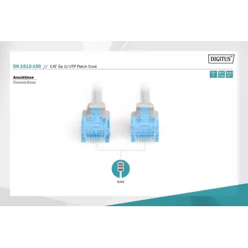 DIGITUS DK-1512-150 RJ45 tinklo kabelis CAT 5e U/UTP pilkas 15m