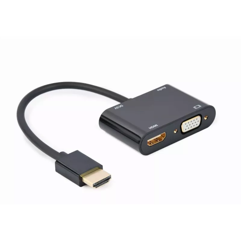 Gembird A-HDMIM-HDMIFVGAF-01 adapteris HDMI kištukas–HDMI lizdas + VGA lizdas su garsu ir papildomu maitinimo lizdu