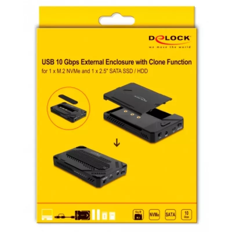 Korpusas dviems diskams DeLOCK 42020 Juodas 2.5 colio USB Type-C 10 Gbit/s