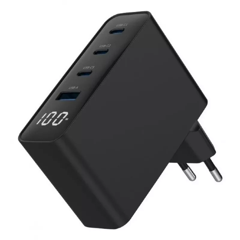 Gembird TA-UC-PDQC100LCD-01-BK greitasis 100 W USB įkroviklis nešiojamam kompiuteriui ir telefonui, juodas