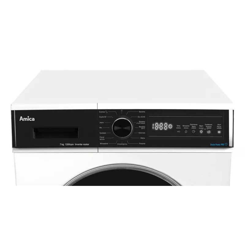 Laisvai pastatoma skalbyklė AMICA WA3S712BLiSHB, 7 kg, 1200 aps./min., 2100 W, LED ekranas, juodos spalvos durelės