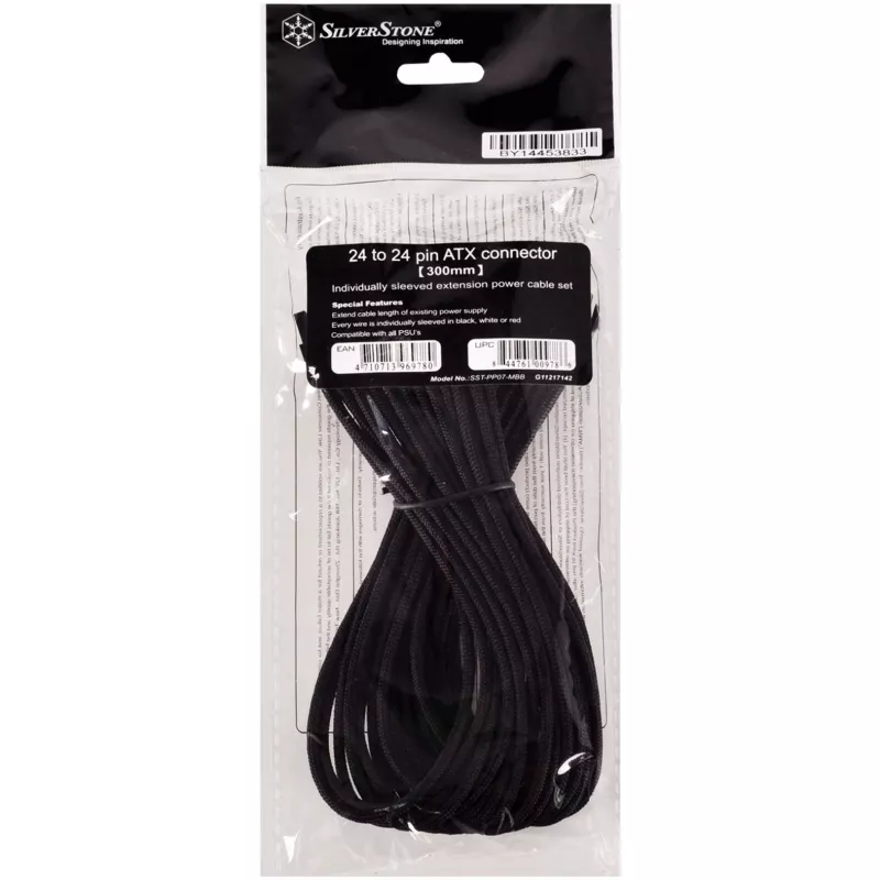 Prailginimo laidas ATX 24 kontaktų Silverstone SST-PP07-MBB 0,3 m