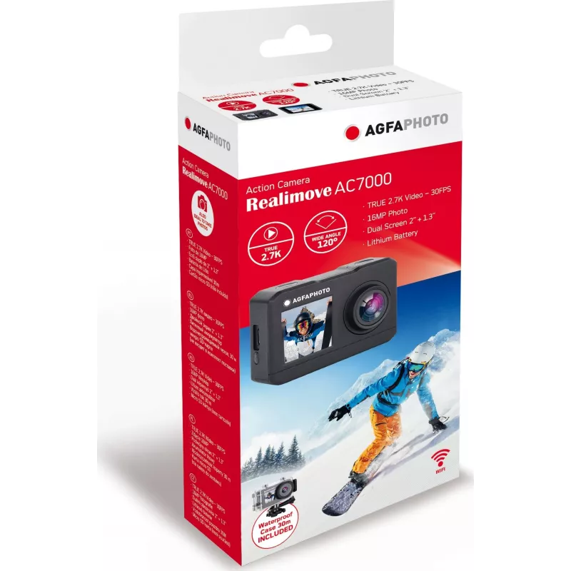 AgfaPhoto Action Cam AC7000BK veiksmo kamera 16 MP 2K Ultra HD CMOS Wi-Fi 58 g