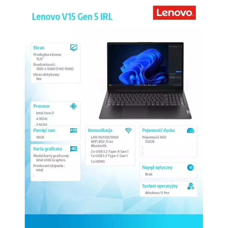 Nešiojamas kompiuteris Lenovo V15 G5 15,6 col. i7-13620H 16GB 512GB
