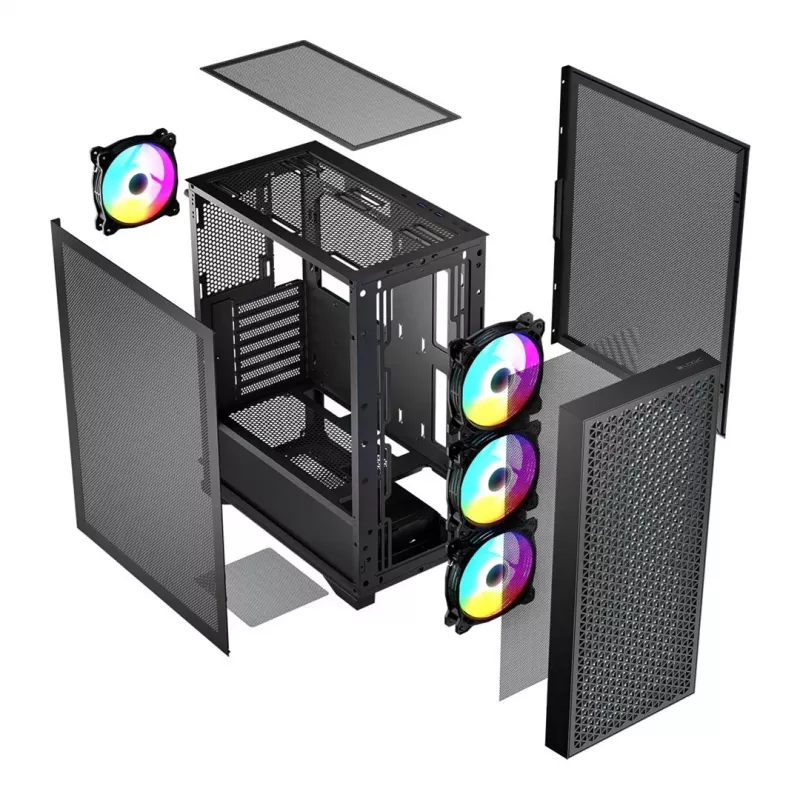 Logic DART PRO ARGB MIDI USB-C PC Case Black – korpusas su tinkleliu ir ventiliatoriais