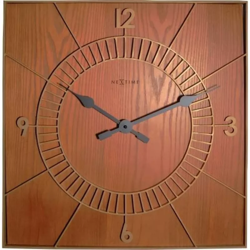 NeXtime klok 3112br medinis kvadratinis sieninis laikrodis, 50x50 cm, rudas