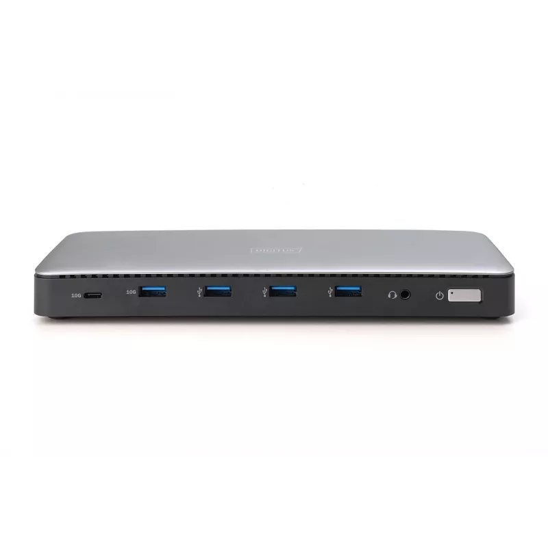 Digitus DA-70918 USB-C dokstacija, 13 prievadų, 3x HDMI, 2x DP, 4x USB-A, 1x USB-C, RJ-45 1GbE, SD, garso lizdas, 150 W