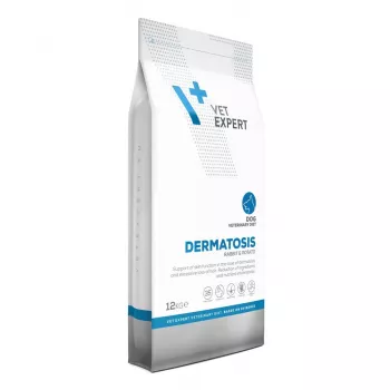 Sausas šunų ėdalas VETEXPERT Dermatosis Rabbit & Potato 12 kg – veterinarinė dieta odai palaikyti, baltymai 26%, riebalai 15%