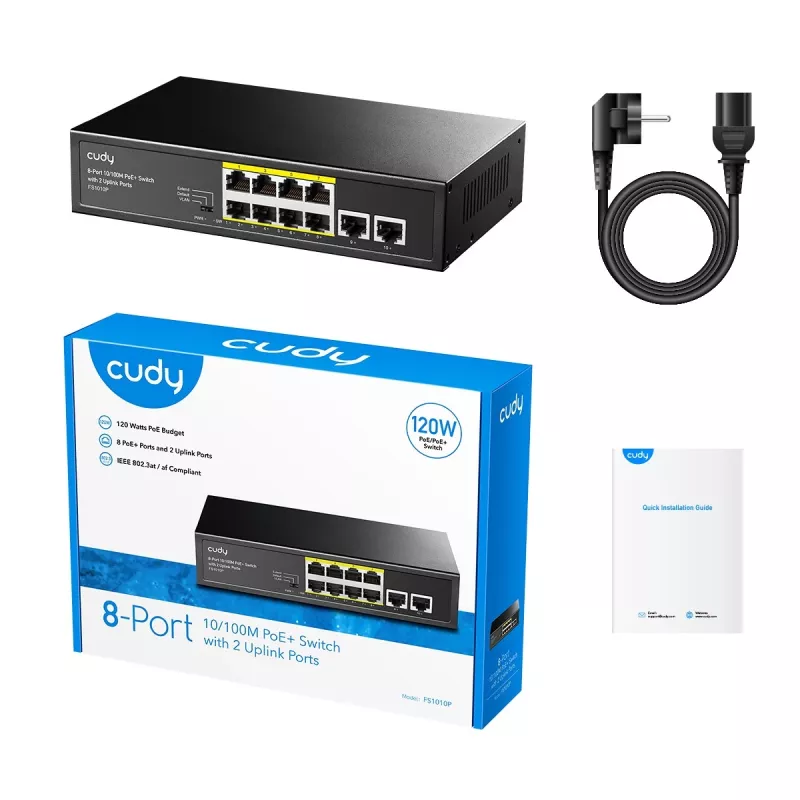 Cudy FS1010P tinklo jungiklis Fast Ethernet (10/100) su PoE, juodas