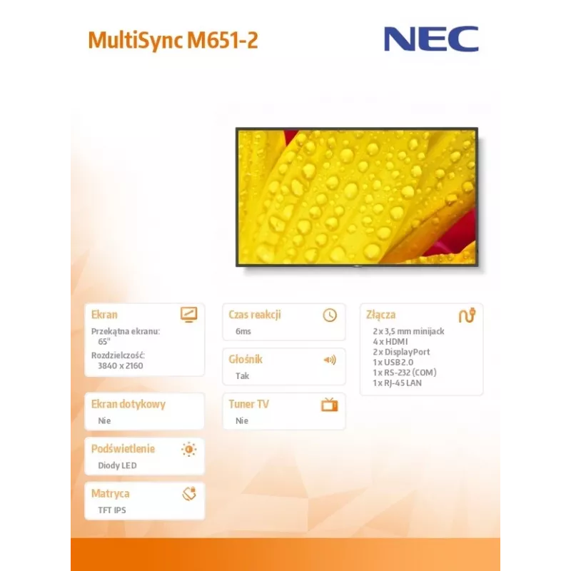 NEC MultiSync M651-2 Kiosk dizainas 165.1 cm (65 colių) LED 500 cd/m² 4K Ultra HD Juoda Įmontuotas procesorius