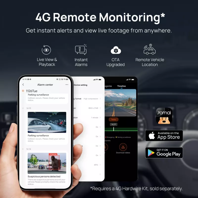 Vaizdo registratorius 70mai A810S 4K su RC24 GPS moduliu — rinkinys