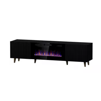 TV spintelė Cama Meble PAFOS EF su elektriniu židiniu 180x42x49 cm, juoda matinė, 2 durys, 1400–1600 W