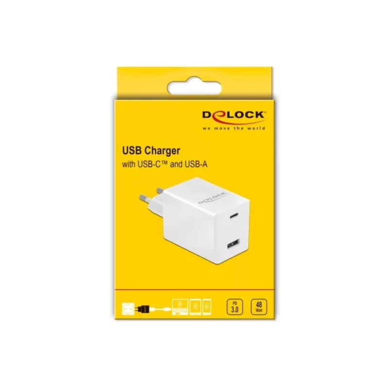 Kroviklis DeLOCK USB GaN USB Type-C PD 3.0 ir USB Type-A 48 W