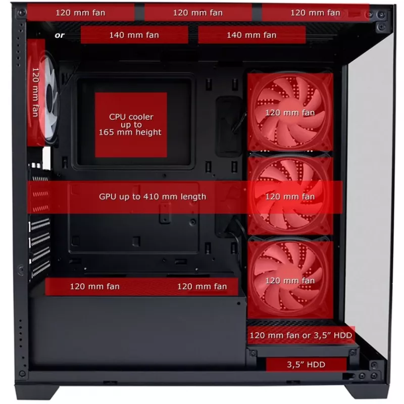 LC-Power korpusas MidiTower 715B juodas USB 3.2 / Audio be maitinimo šaltinio SEAMLESS_X (LC-715B-ON)