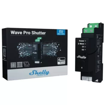 Valdiklis žaliuzėms Shelly Wave Pro Shutter, juodas, plastikinis korpusas, 110–240 V AC, 50–60 Hz, 0,3 W, 19×69×94 mm