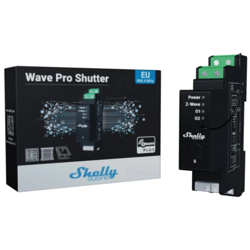 Valdiklis žaliuzėms Shelly Wave Pro Shutter, juodas, plastikinis korpusas, 110–240 V AC, 50–60 Hz, 0,3 W, 19×69×94 mm