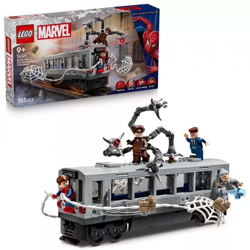 LEGO Marvel Super Heroes 76321 Spider-Man Doc Ock Subway Showdown statybinis rinkinys, 393 detalės, 4 minifigūrėlės, amžius 9+