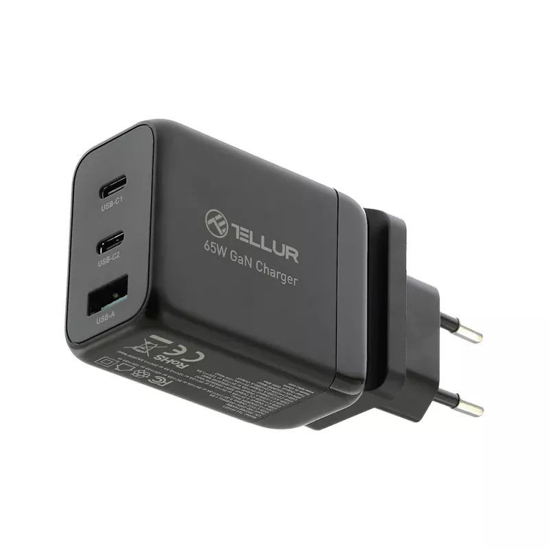 Sieninis įkroviklis Tellur TLL151451 65W, 3 prievadai (2x USB-C, 1x USB-A)