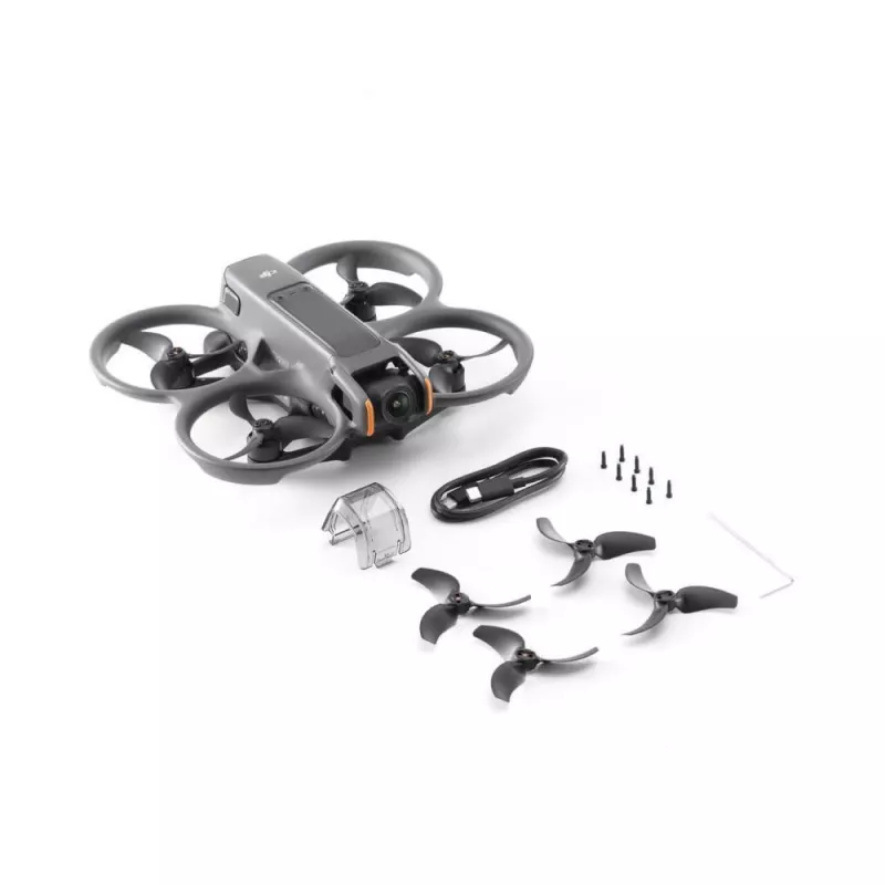Dronas DJI Avata 2 – maksimalus nuotolis 13 000 m, maks. greitis 27 m/s, 4 rotorai, juodas (be akinių ar nuotolinio valdiklio)