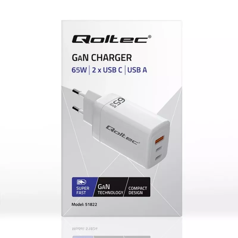 QOLTEC 51822 65W 2×USB A 2×USB‑C GaN įkroviklis