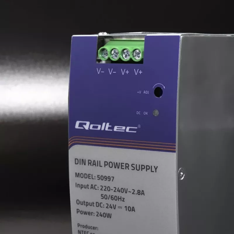 DIN bėgelio maitinimo šaltinis QOLTEC 50997 240W 24V 10A