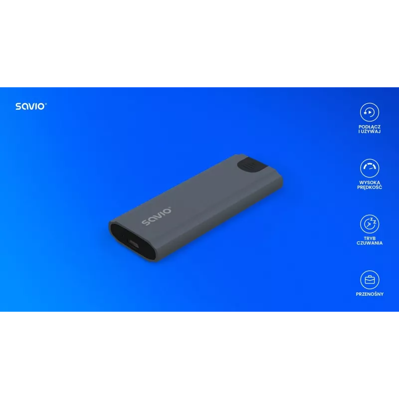 Išorinis M.2 SSD dėklas SAVIO AK-67 Pilka, USB 10 Gbit/s, vienam M.2 diskui