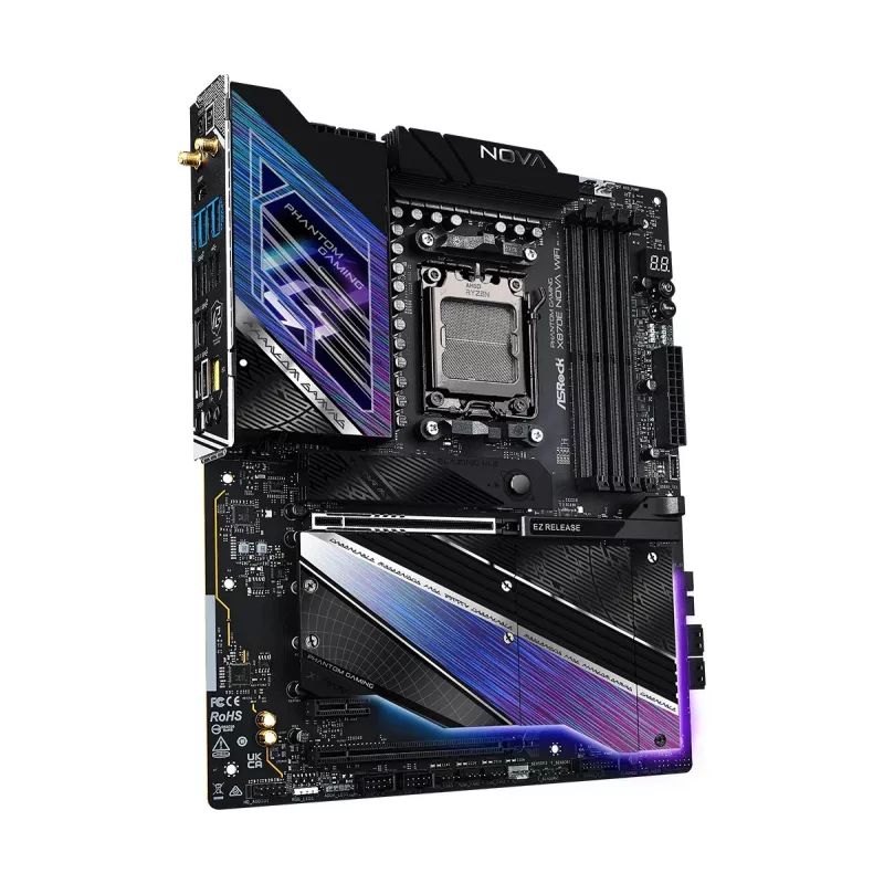 Motininė plokštė ASROCK X870E NOVA WIFI, AMD X870E, Socket AM5, ATX, DDR5, 4x DIMM, 256GB, Wi‑Fi 7, BT 5.4, 5Gb LAN, PCIe Gen5 M.2