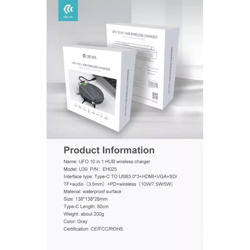 Devia 12-in-1 USB-C stotelė su belaidžiu įkrovikliu