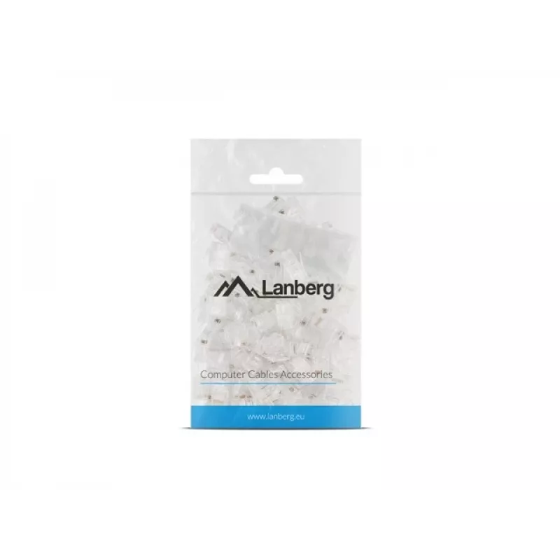 LANBERG RJ-45 kištukas PLU-6000 Cat6 U/UTP kabeliams, permatomas/baltas, 100 vnt. pakuotė