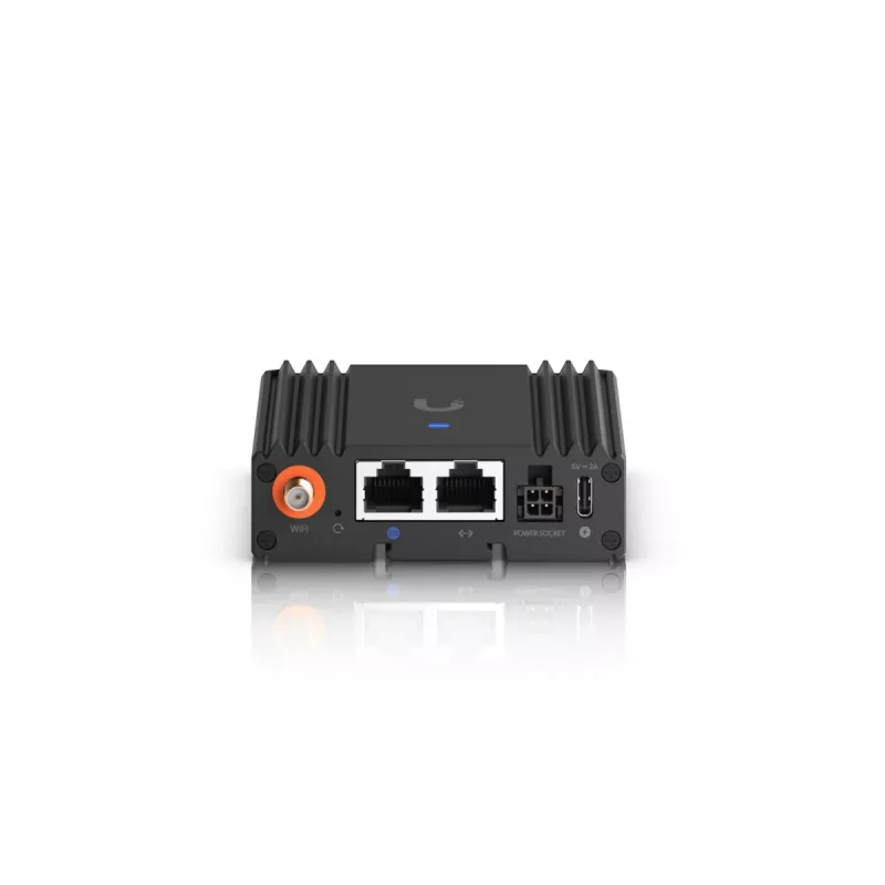 Maršrutizatorius su koriniu ryšiu Ubiquiti UMR-Ultra — 4G LTE, NanoSIM, 2,4 GHz Wi‑Fi (802.11g), 2x RJ‑45, 3 išorinės SMA antenos, 5–30 V DC